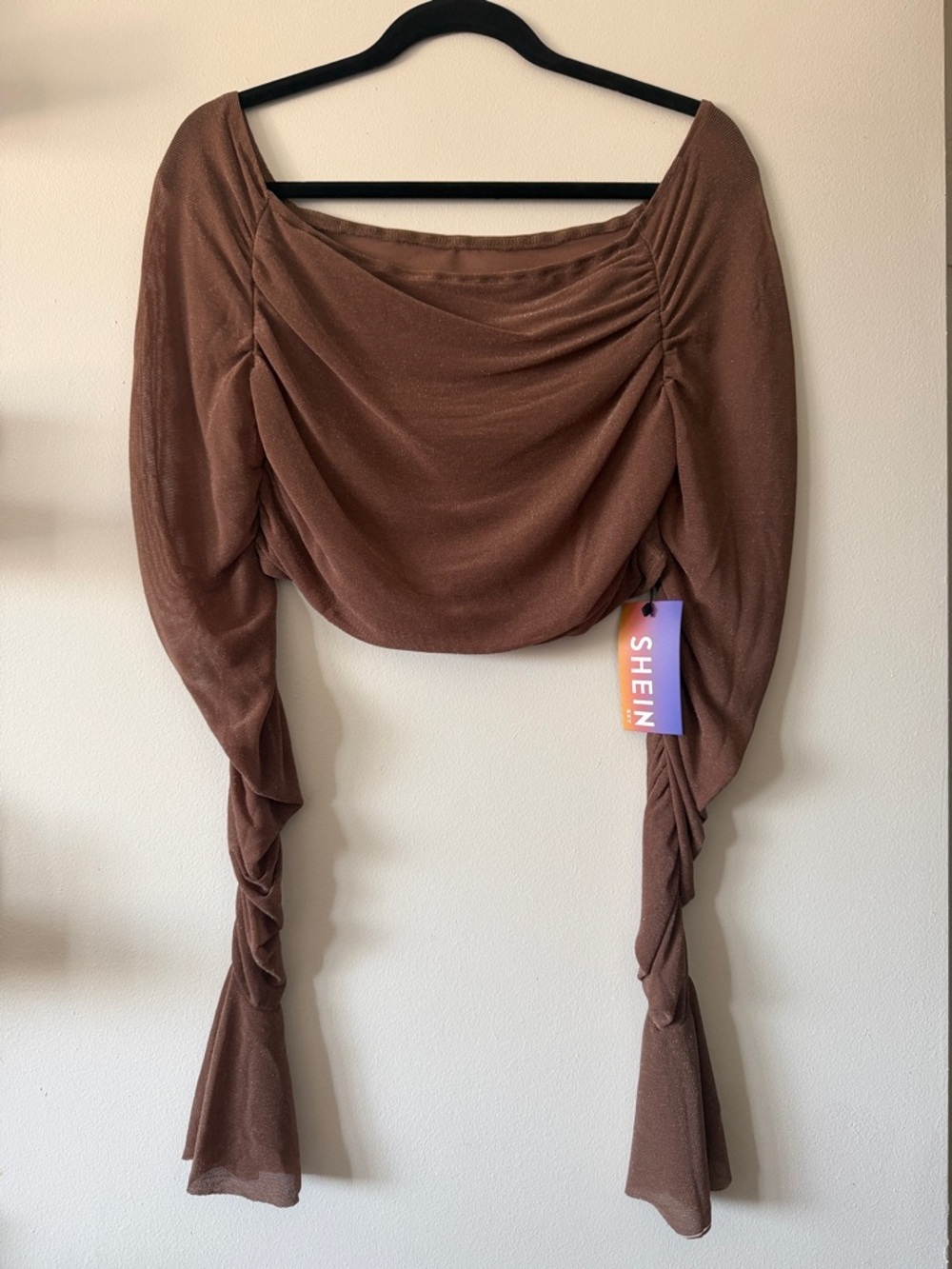 SHEIN|Light Chocolate Brown Ruched Long-Sleeve Crop Top|1XL|NWT